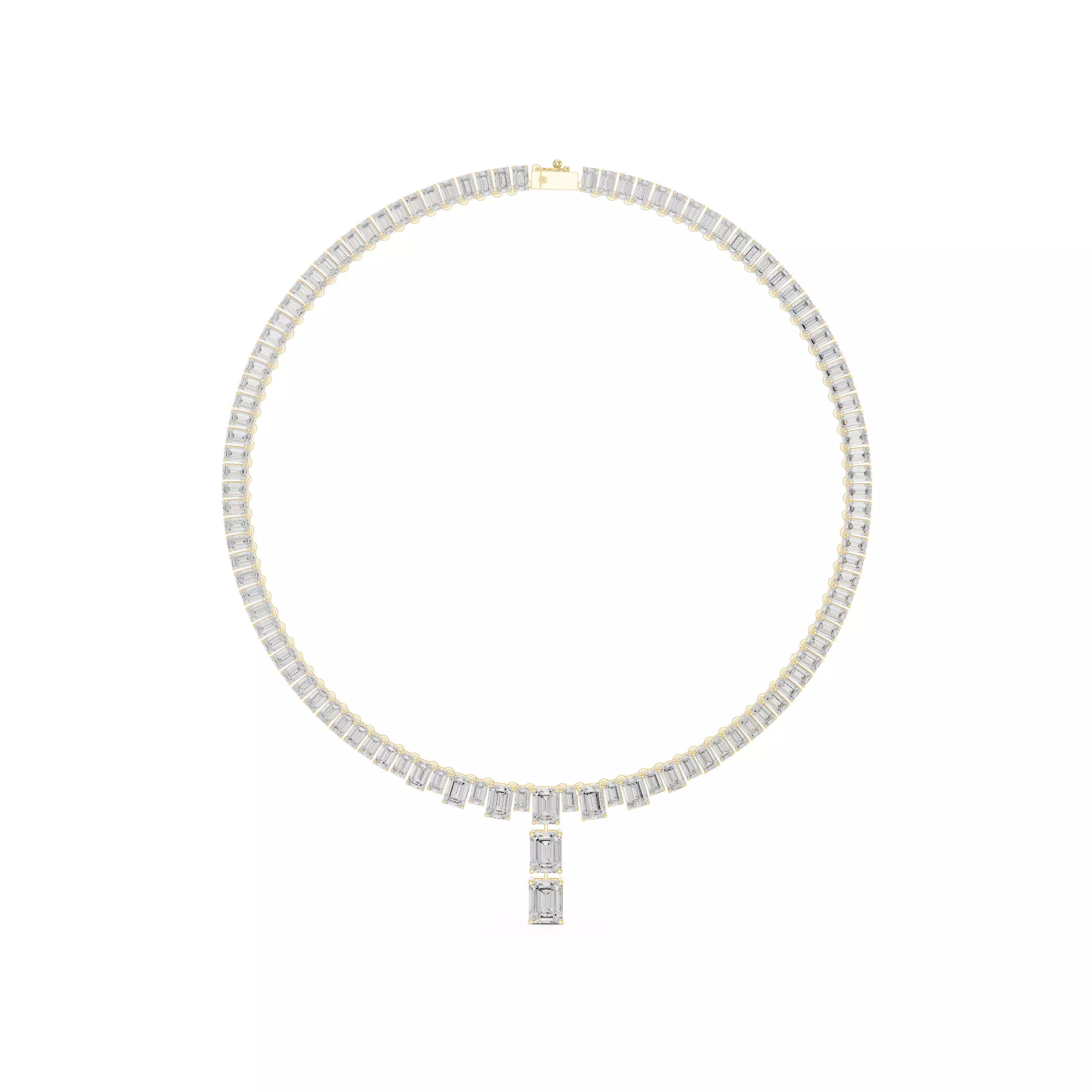 Baguette Diamond Tennis Necklace Pendant Gold Emerald Cut CAD 3D print model