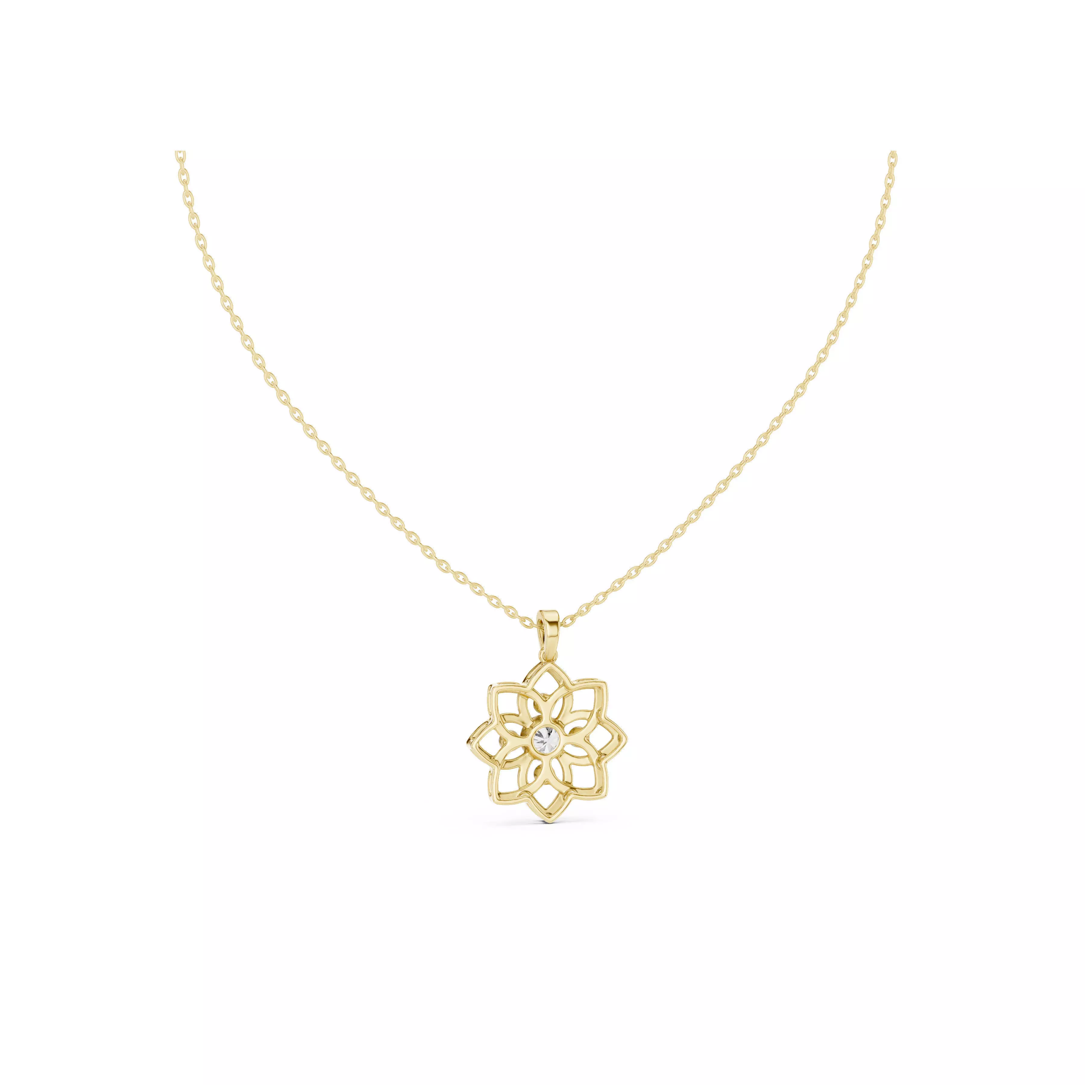 Geometric Open Flower Mandala Charm Diamond Pendant Necklace CAD 3D print model