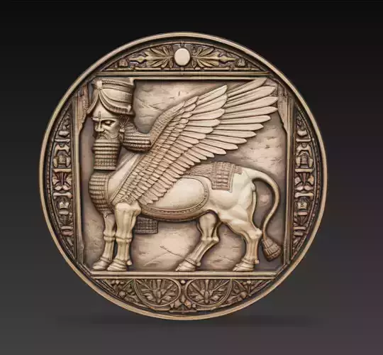 Ancient Winged Bull Lamassu Relief Assyrian Mythology Sculpture