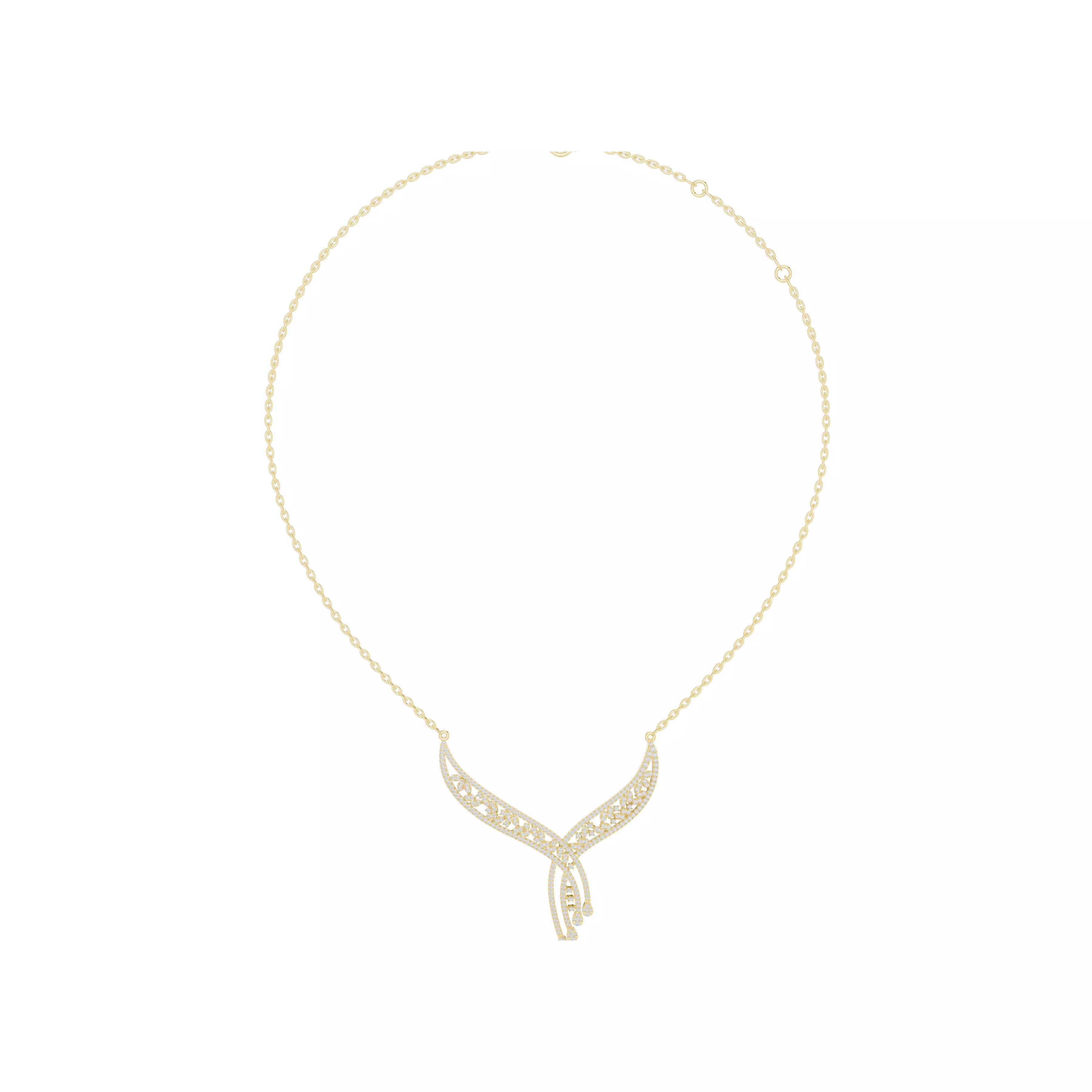 Elegant Diamond V Pendant Necklace Flowing Ribbon CAD 3D print model
