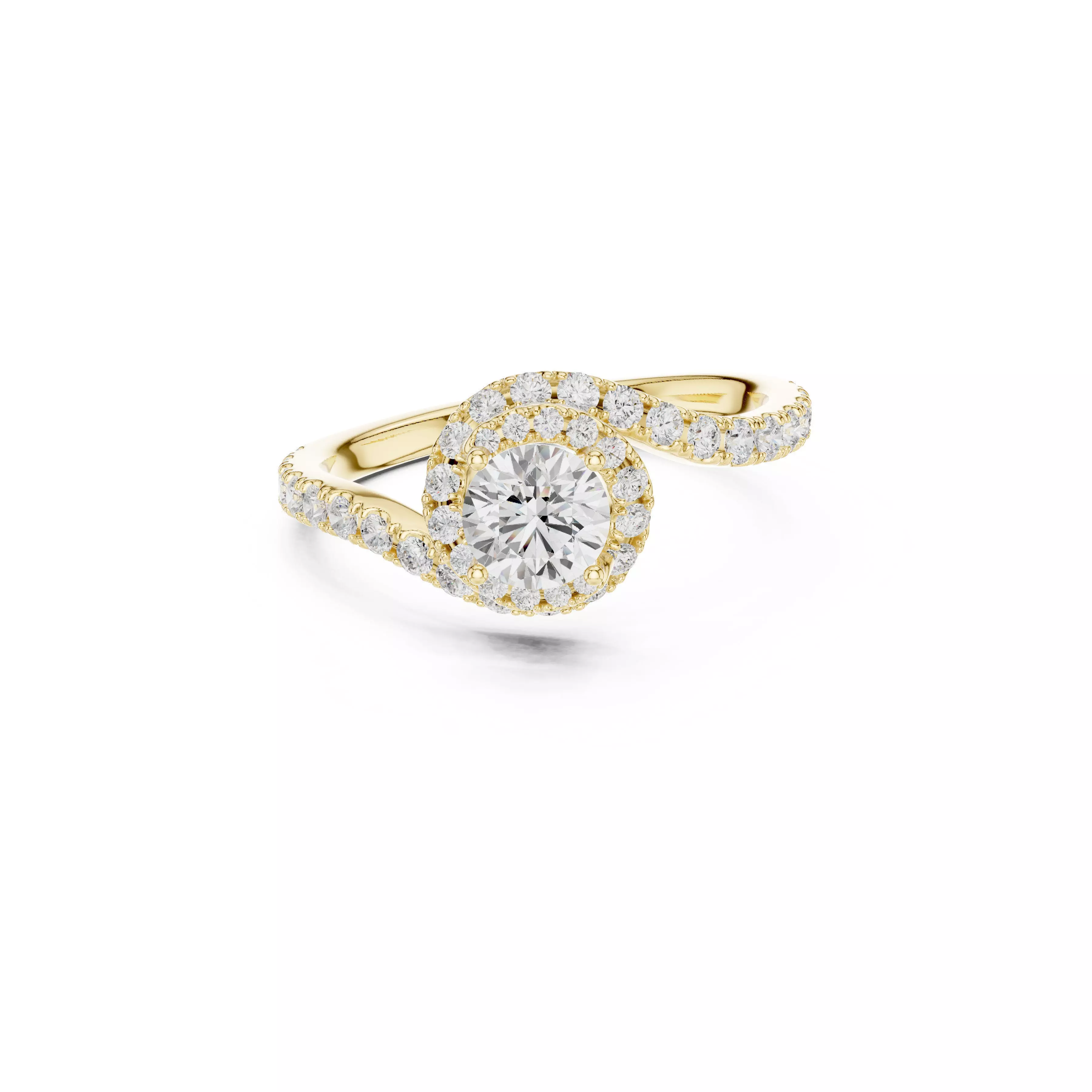 Halo Diamond Engagement Ring Split Shank Round Brilliant Band 3D print model