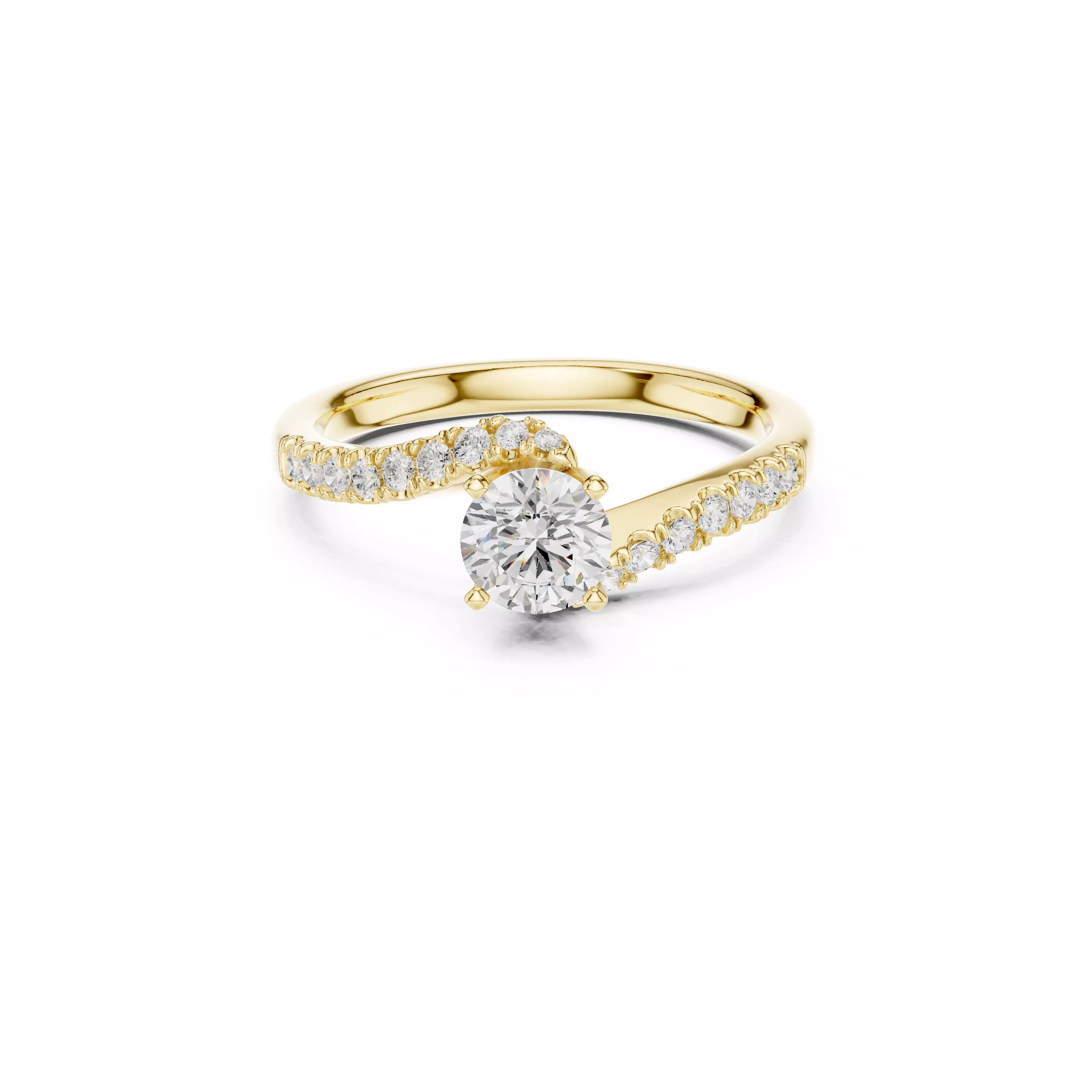 Twist Pave Diamond Engagement Ring Round Solitaire Gold Band 3D print model