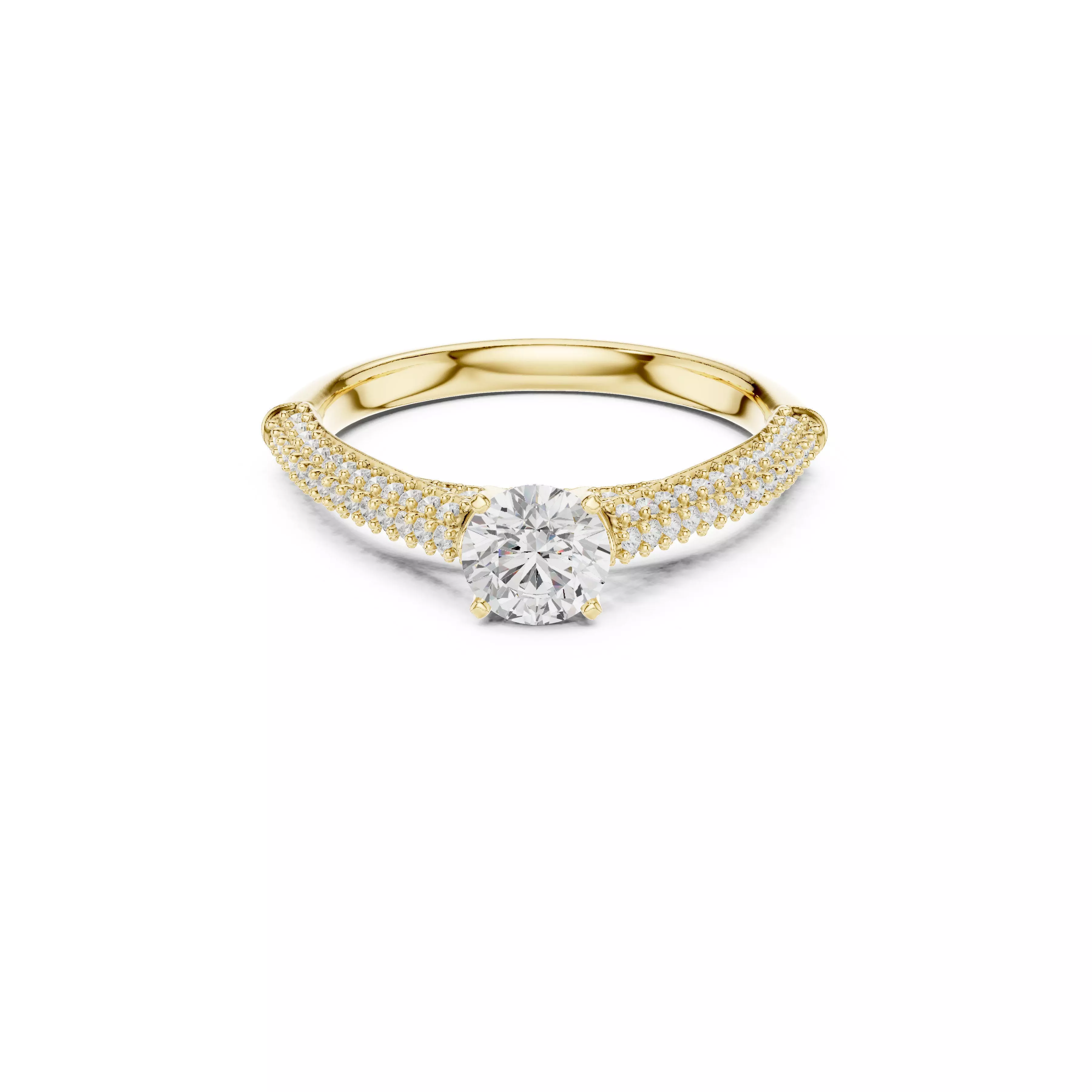 Micro Pave Diamond Engagement Ring Round Solitaire Gold Band 3D print model