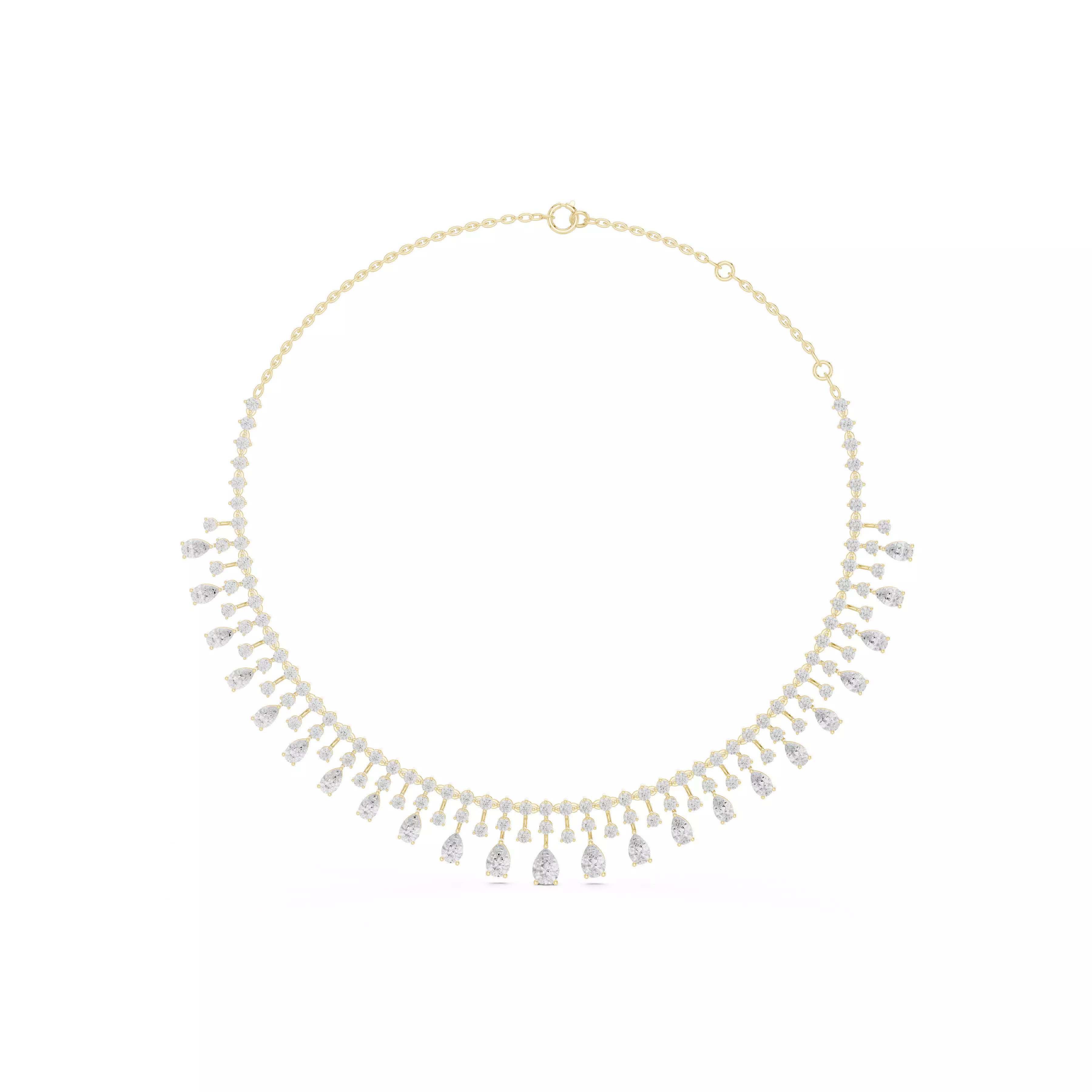 Elegant Pear Drop Dangle Pave Diamond Fringe Necklace CAD 3D print model