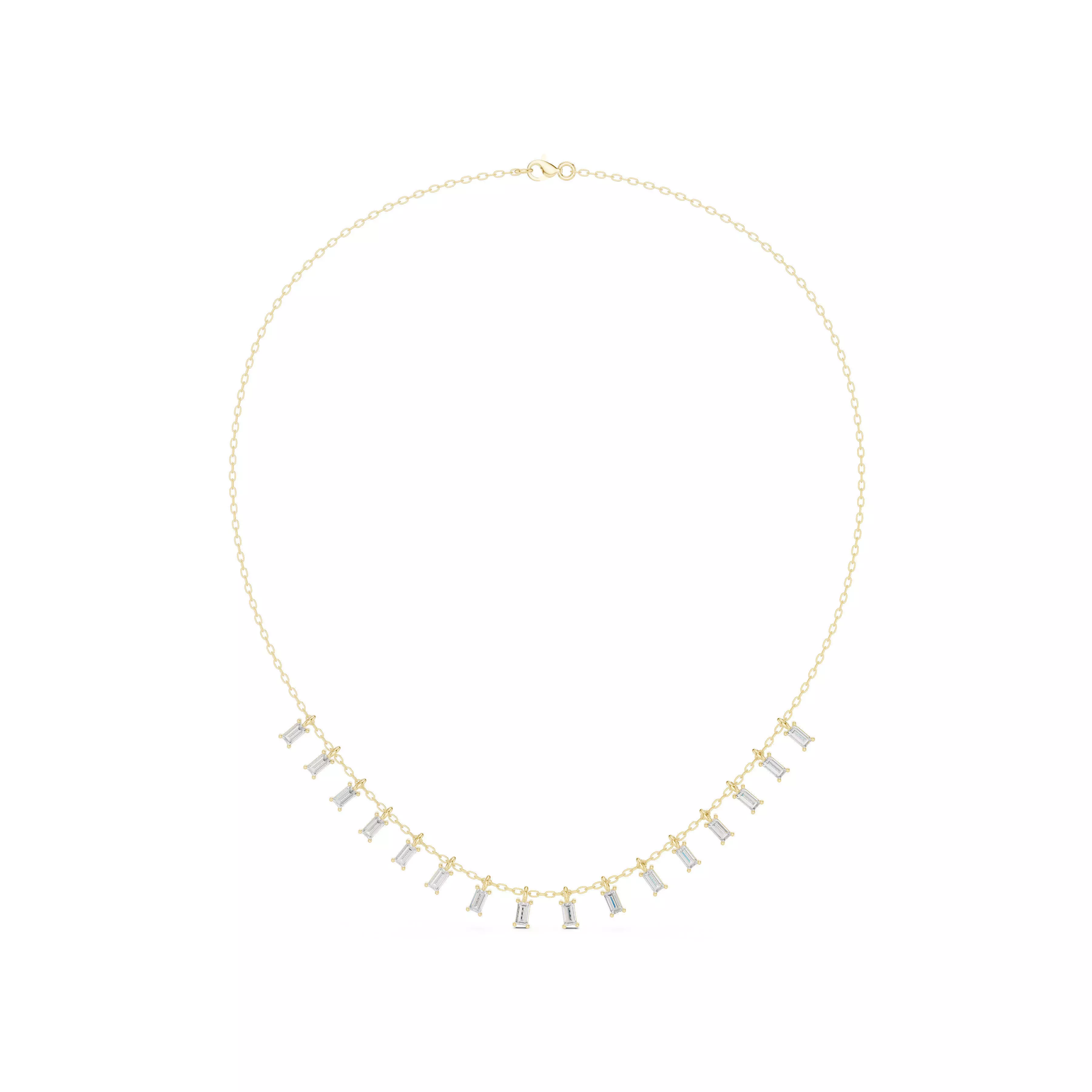 Minimal Dangle Bar Chain Baguette Diamond Fringe Necklace CAD 3D print model