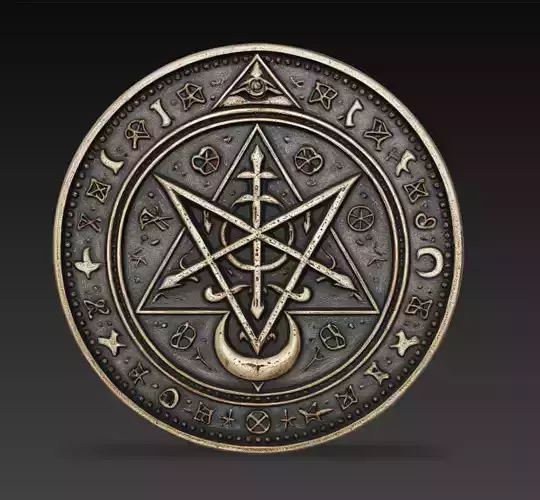 Occult Pentagram Symbol Coin Minimal Arcane Medallion