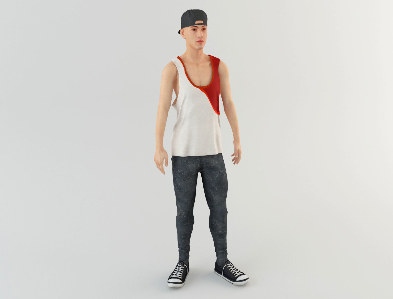 Youngster 2 man in tank top and sneakers 3D model_1