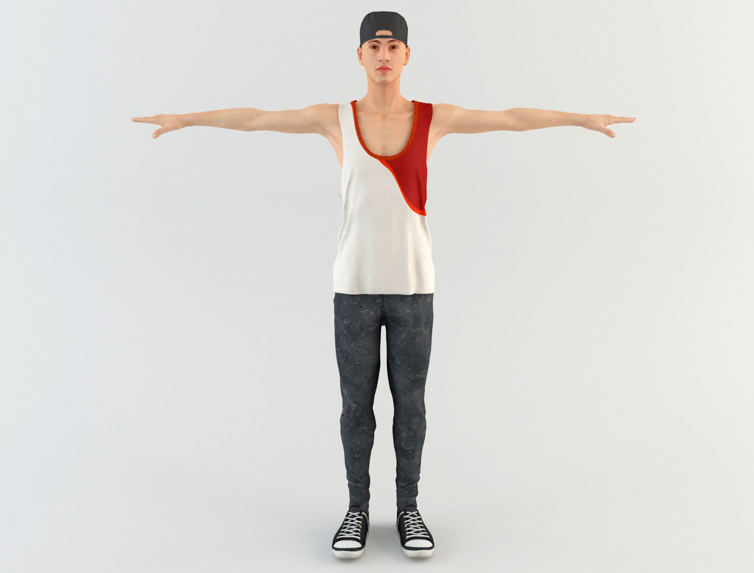 Youngster 2 man in tank top and sneakers 3D model_3
