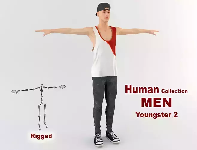 Youngster 2 man in tank top and sneakers 3D model