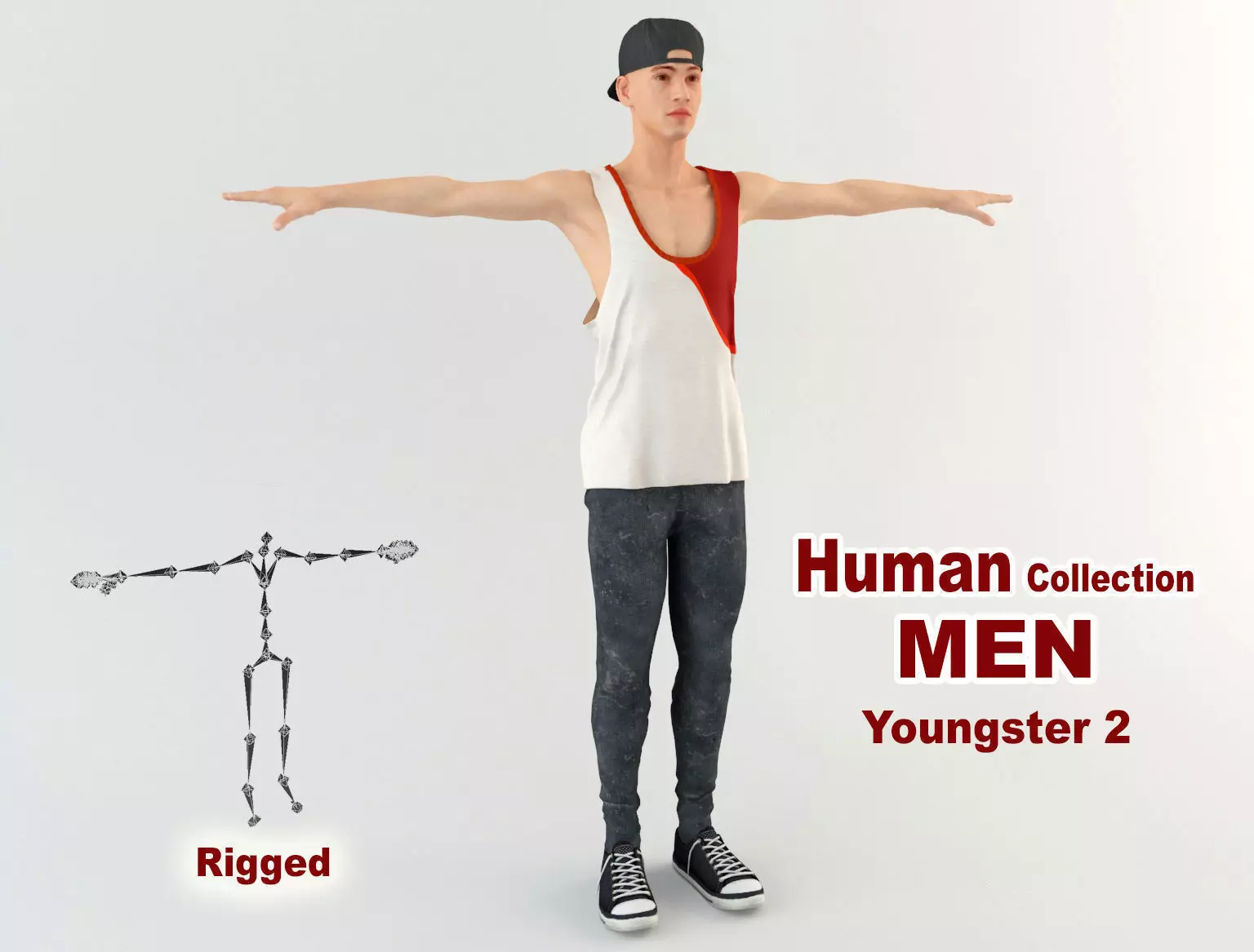 Youngster 2 man in tank top and sneakers 3D model_0