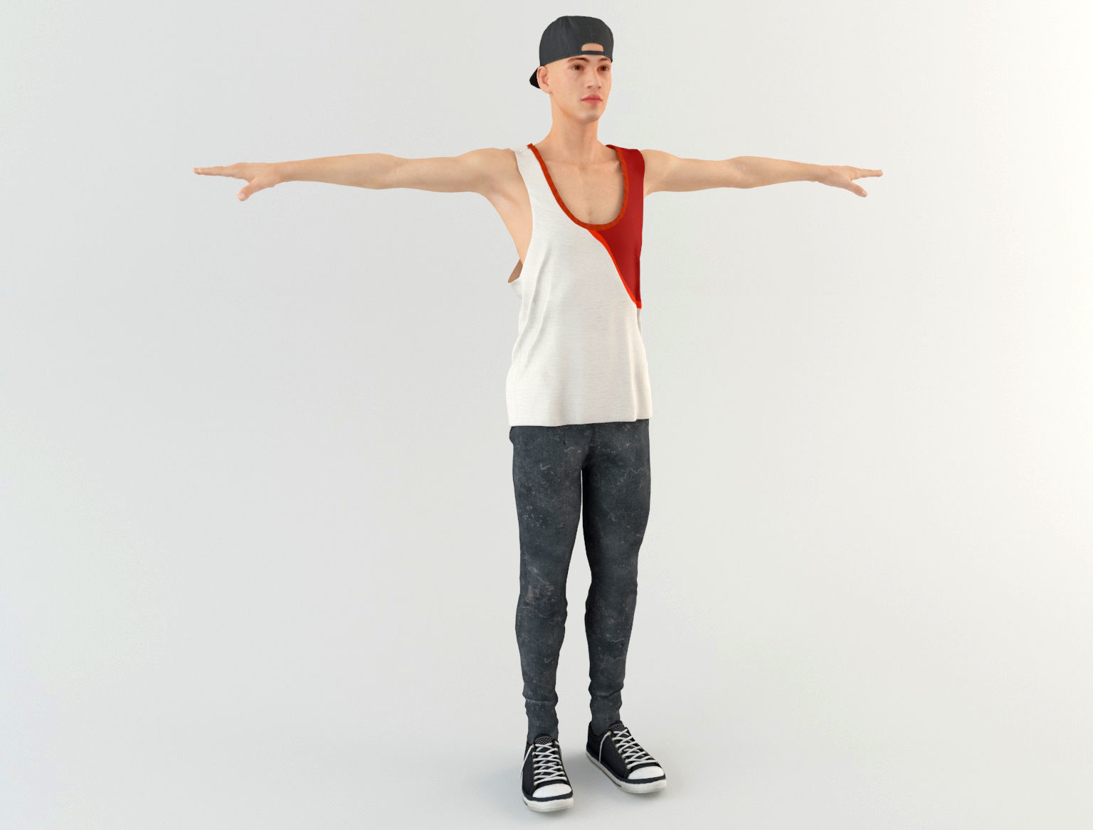 Youngster 2 man in tank top and sneakers 3D model_8