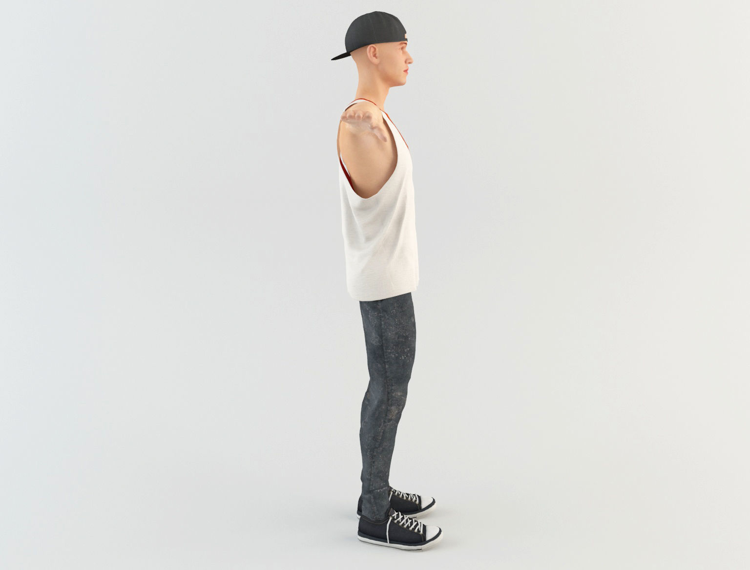 Youngster 2 man in tank top and sneakers 3D model_5