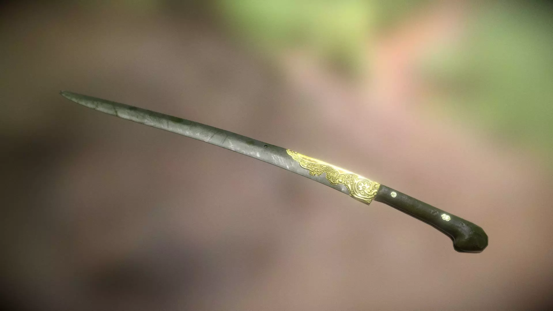 Curved Sword low poly PBR Weapon Low-poly 3D model_0