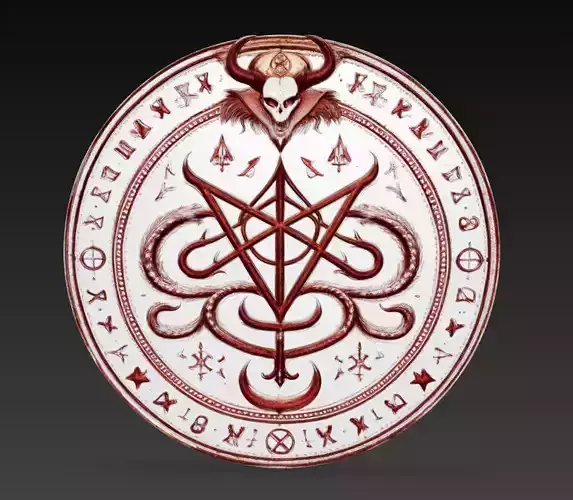 Red Occult Pentagram Demon Symbol Coin Ritual 3D Model STL