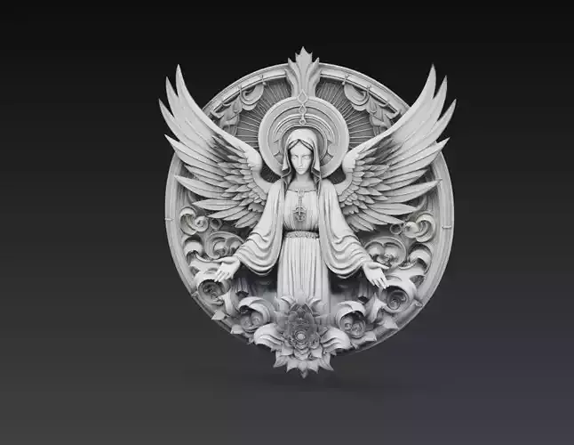 Angel Wall Relief Circular Panel Divine Sculpture STL 3D