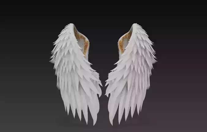 Angel Wings Detailed Feathered Pair Decorative STL 3D Model
