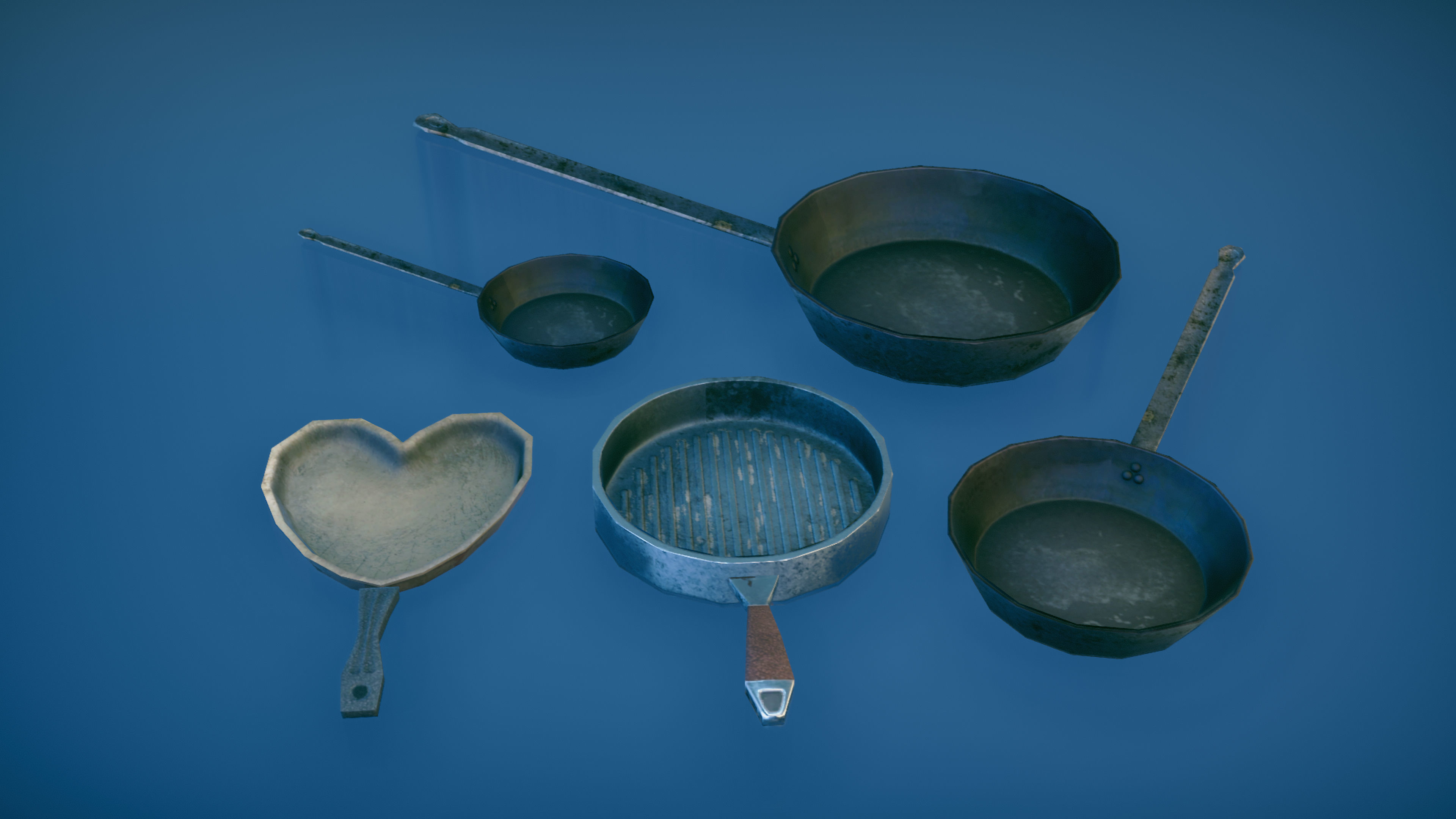 Old pans collection Free low-poly 3D model_1
