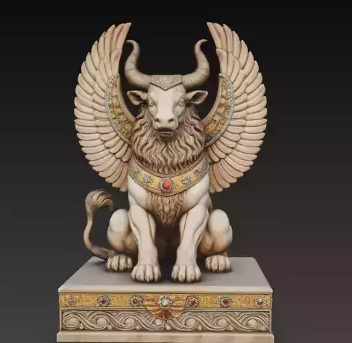 Winged Bull Guardian Statue Lamassu Mythology 3D Model STL