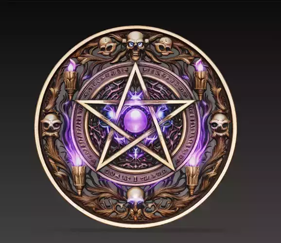 Arcane Pentagram Skull Ritual Seal 3D Model STL Occult