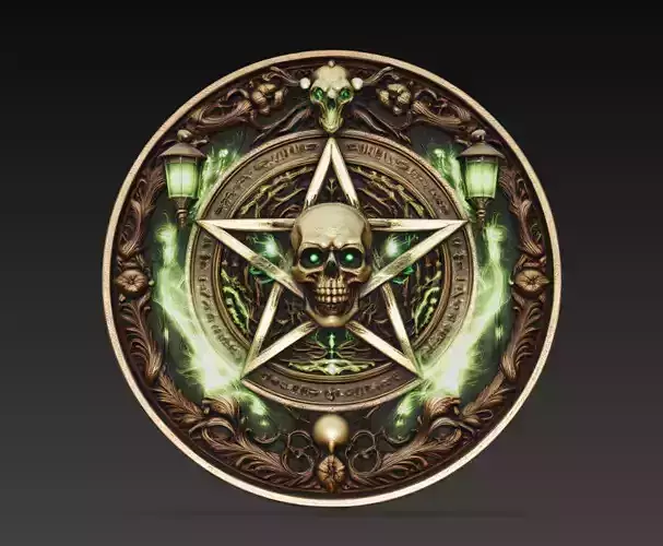 Occult Skull Pentagram Dark Magic Coin 3D Model STL