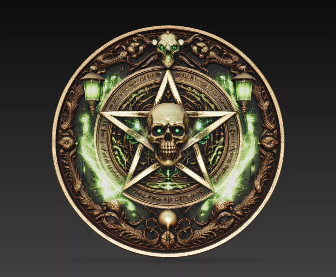 Occult Skull Pentagram Dark Magic Coin 3D Model STL 3D print model