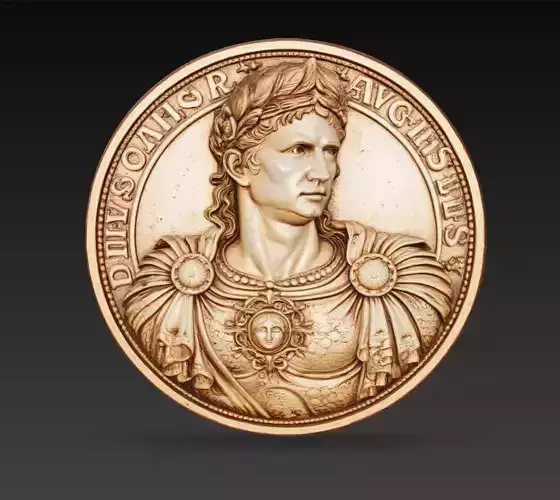 Roman Emperor Portrait Coin Relief 3D Model STL Augustus Style