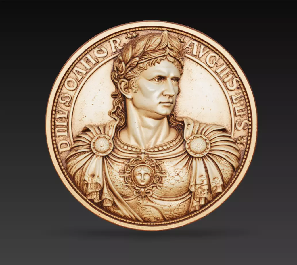 Roman Emperor Portrait Coin Relief 3D Model STL Augustus Style 3D print model