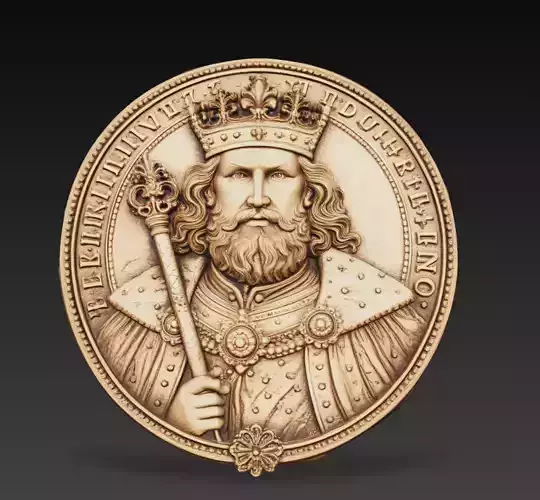 Medieval King Portrait Relief Coin 3D Model STL