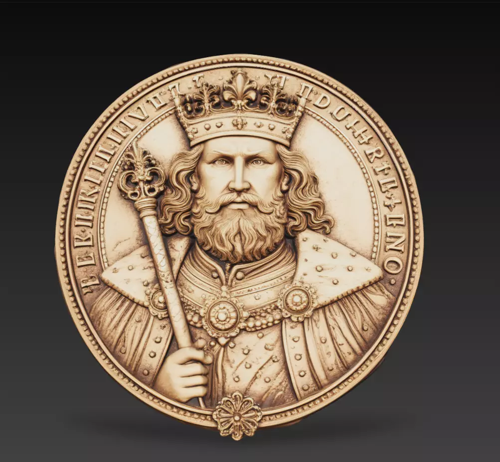 Medieval King Portrait Relief Coin 3D Model STL 3D print model
