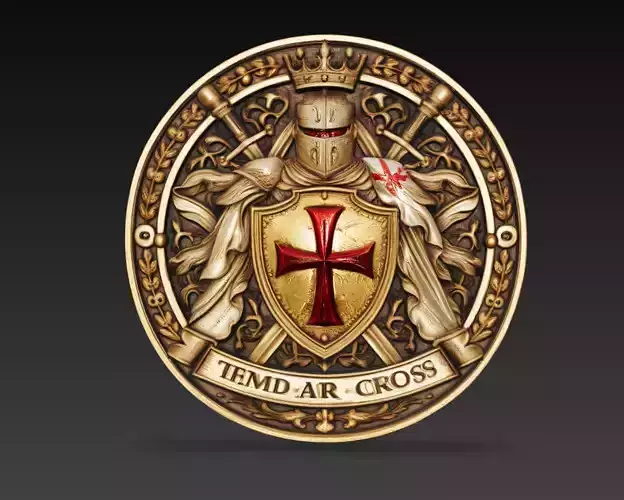 Templar Knight Cross Shield Crest Relief 3D Model STL