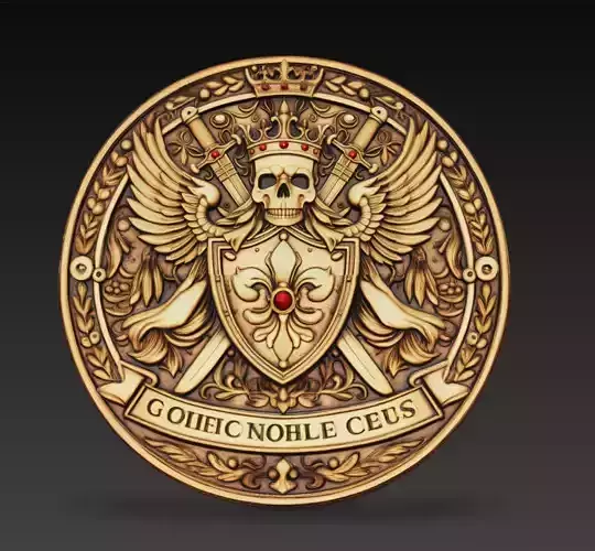 Winged Skull Royal Crest Shield Relief 3D Model STL