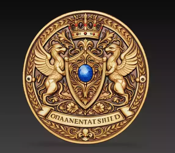 Ornamental Griffin Royal Shield Relief Coin 3D Model STL