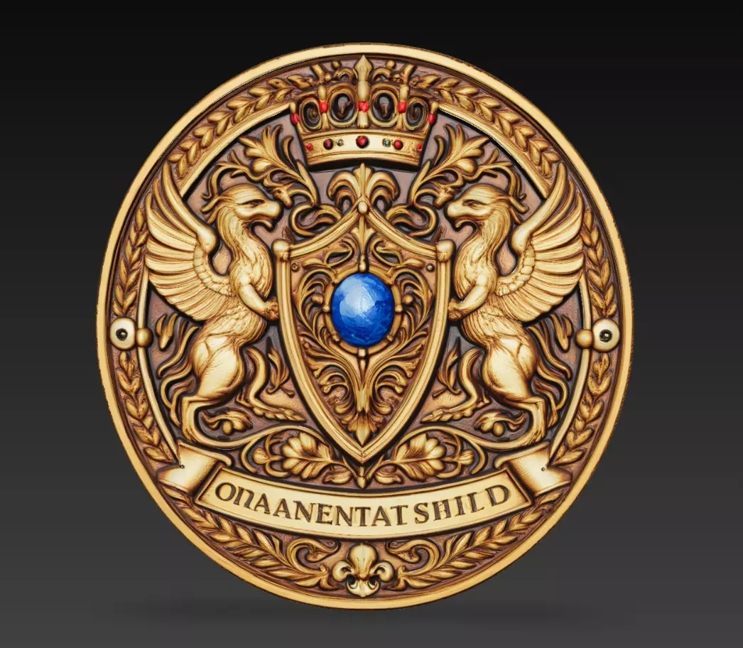 Ornamental Griffin Royal Shield Relief Coin 3D Model STL 3D print model