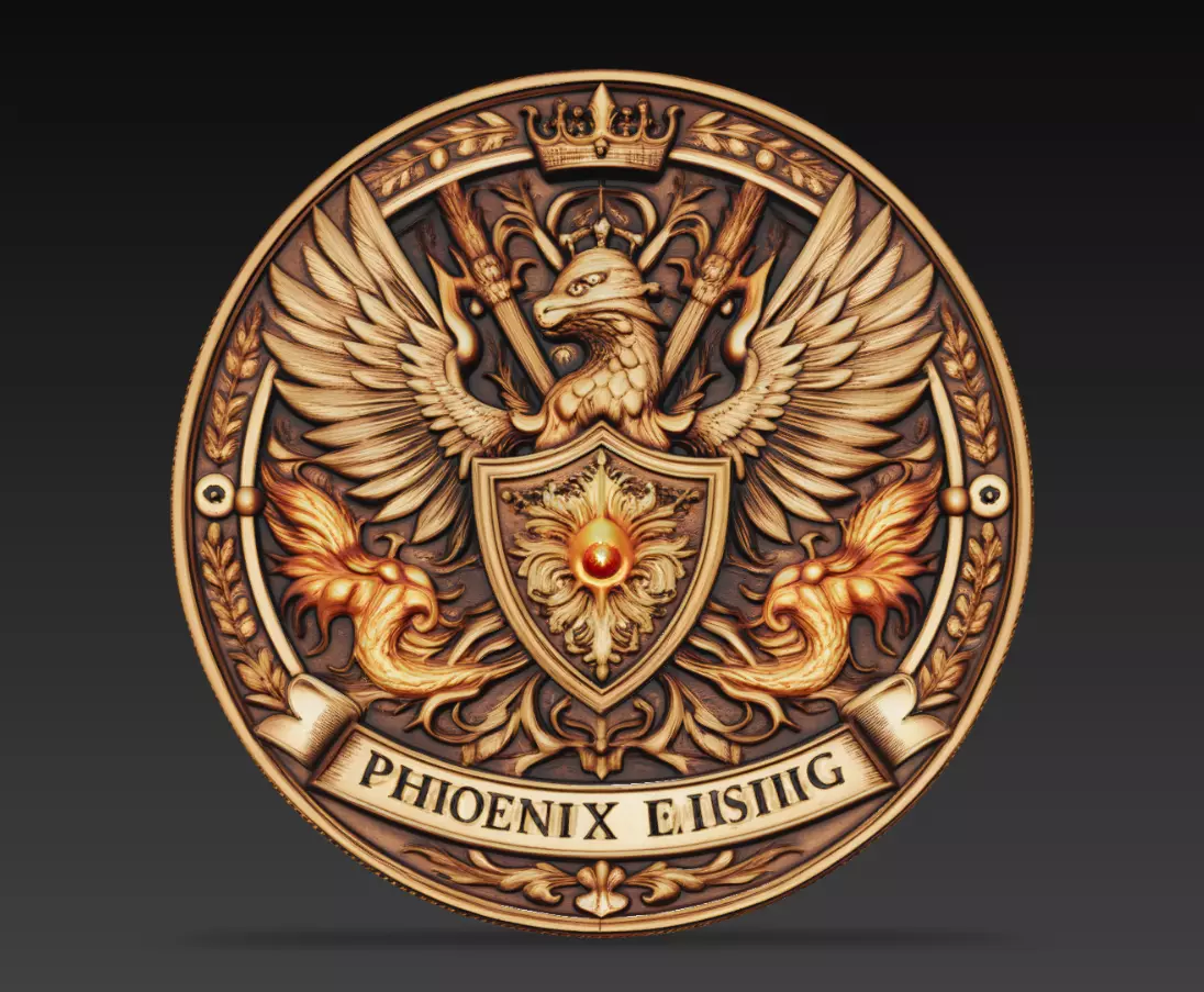 Phoenix Rising Royal Crest Relief Coin 3D Model STL 3D print model