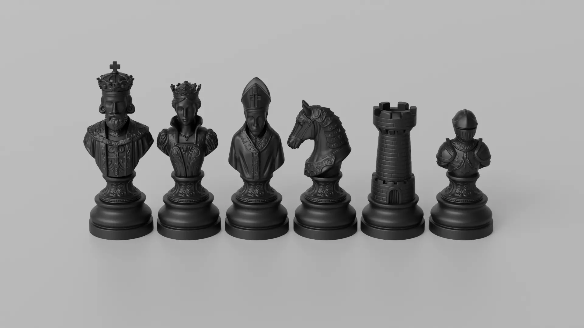 Chess Pieces and Board Medieval 3D print model