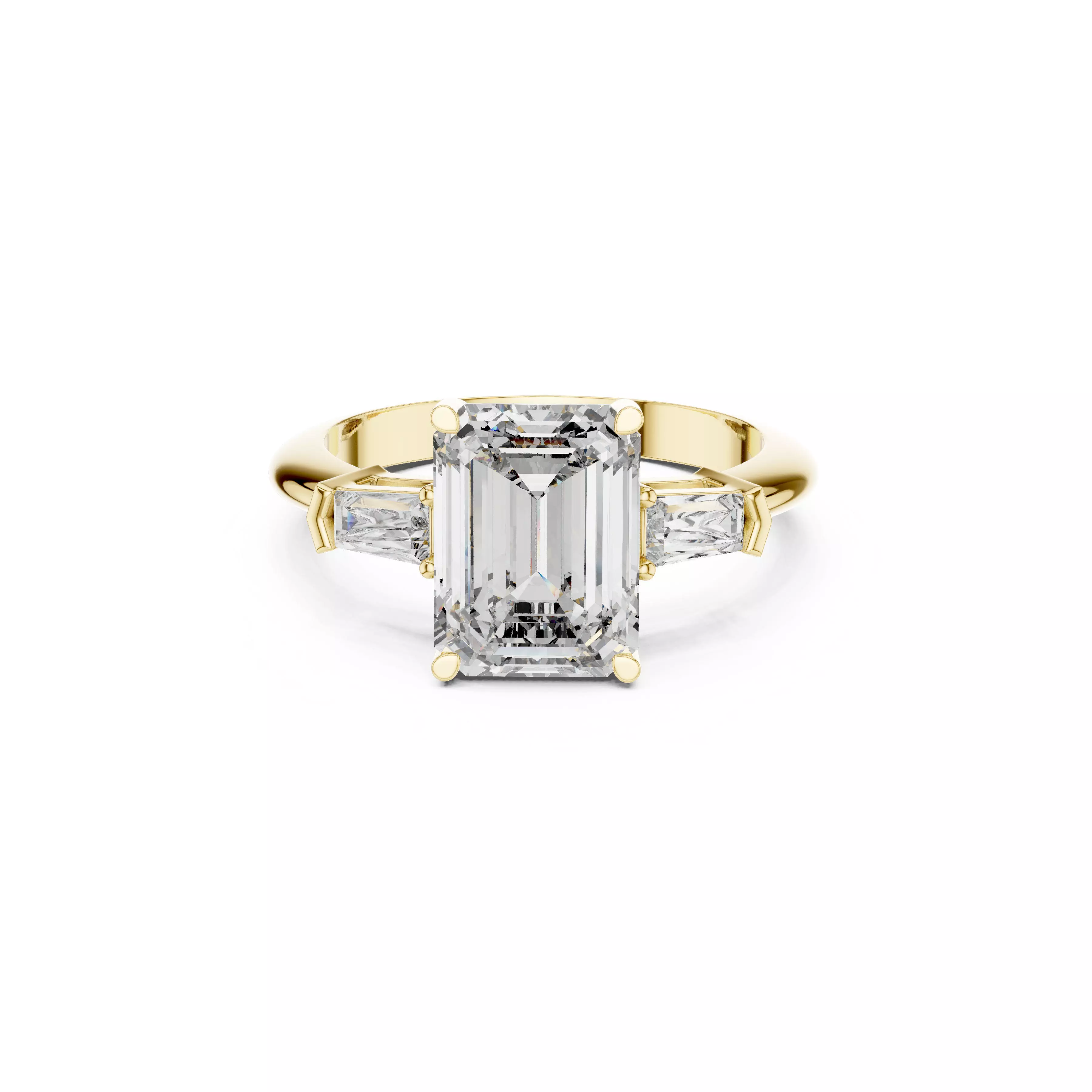 Emerald Cut Diamond Three Stone Engagement Ring Tapered Side CAD 3D print model