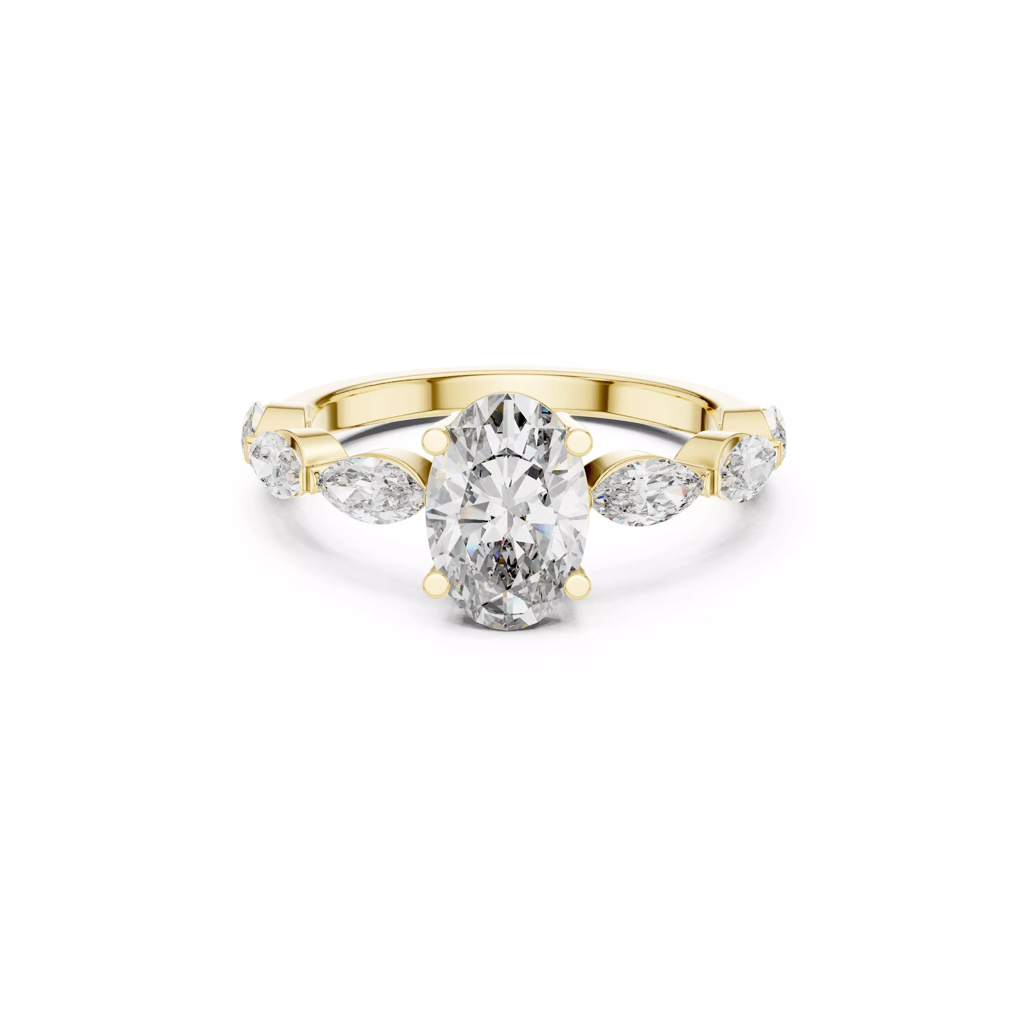 Luxury Oval Diamond Leaf Marquise Side Stone Engagement Ring CAD 3D print model