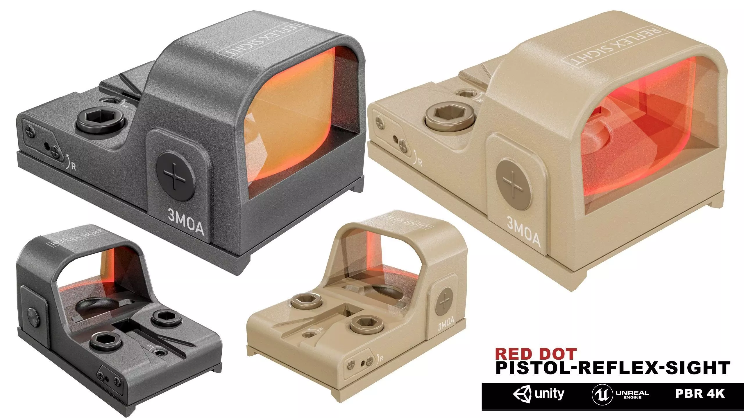 Red Dot Pistol Reflex Sight Low-poly 3D model