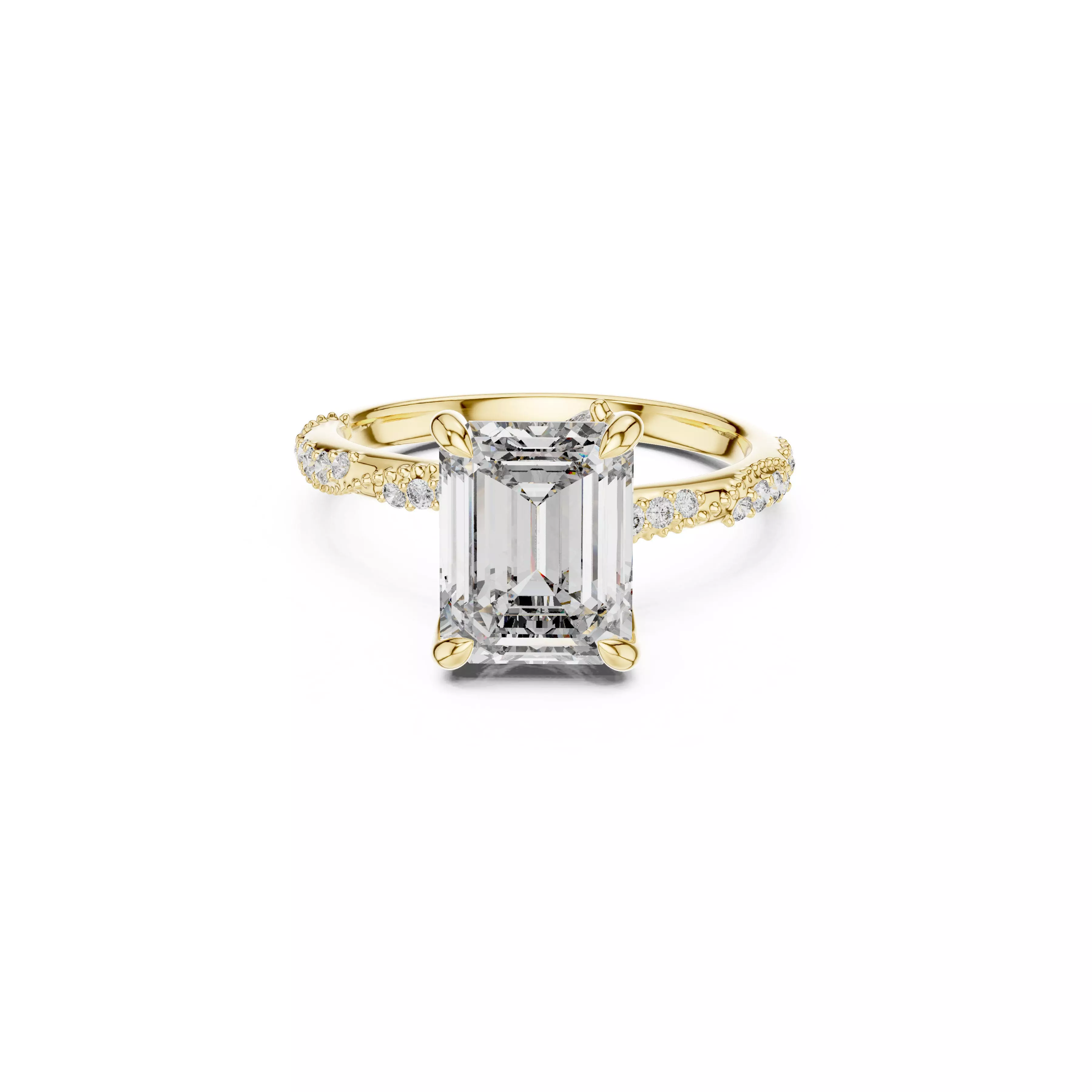 Emerald Cut Diamond Engagement Ring Pave Band Solitaire Ring CAD 3D print model