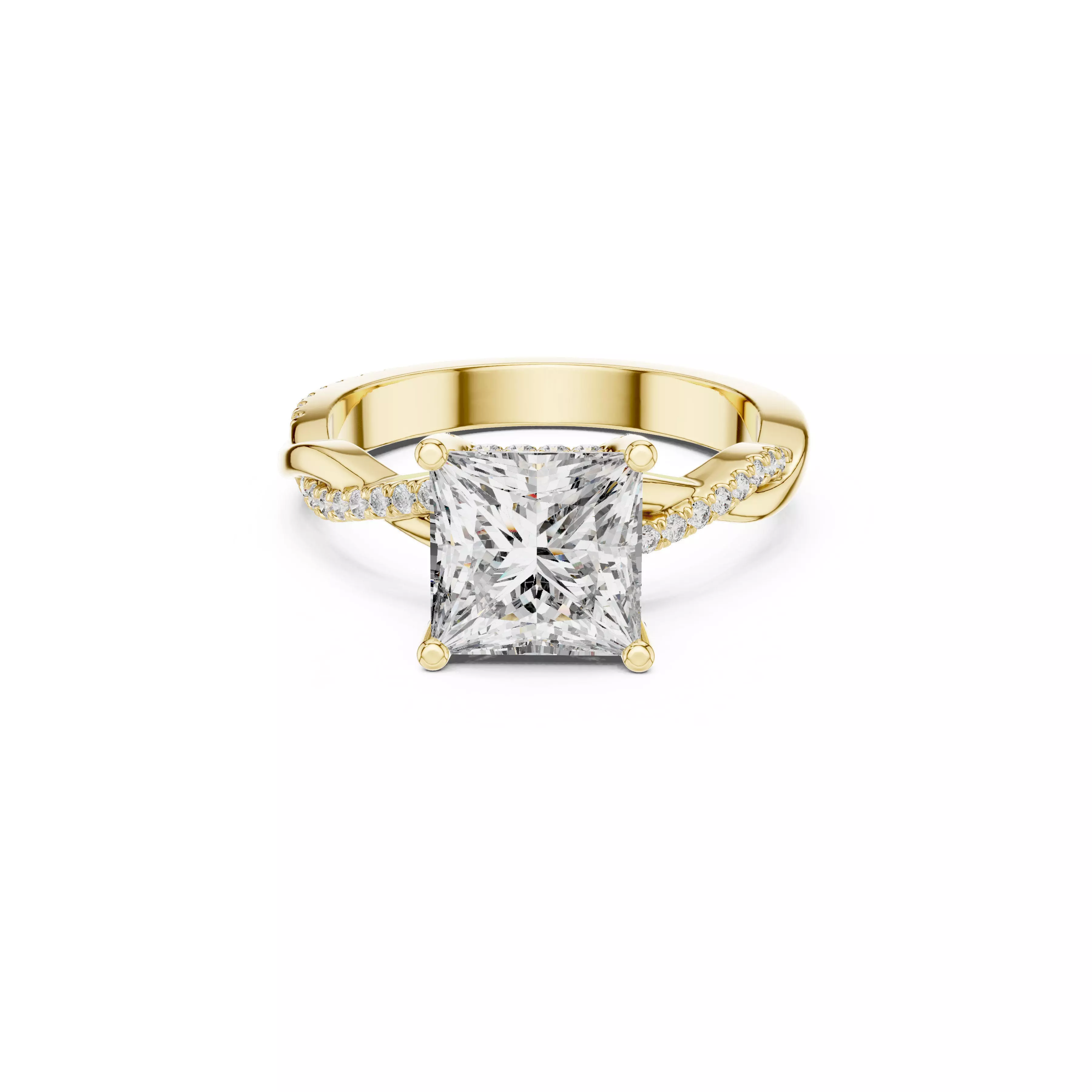 Princess Cut Diamond Engagement Ring Twisted Pave Band CAD 3D print model