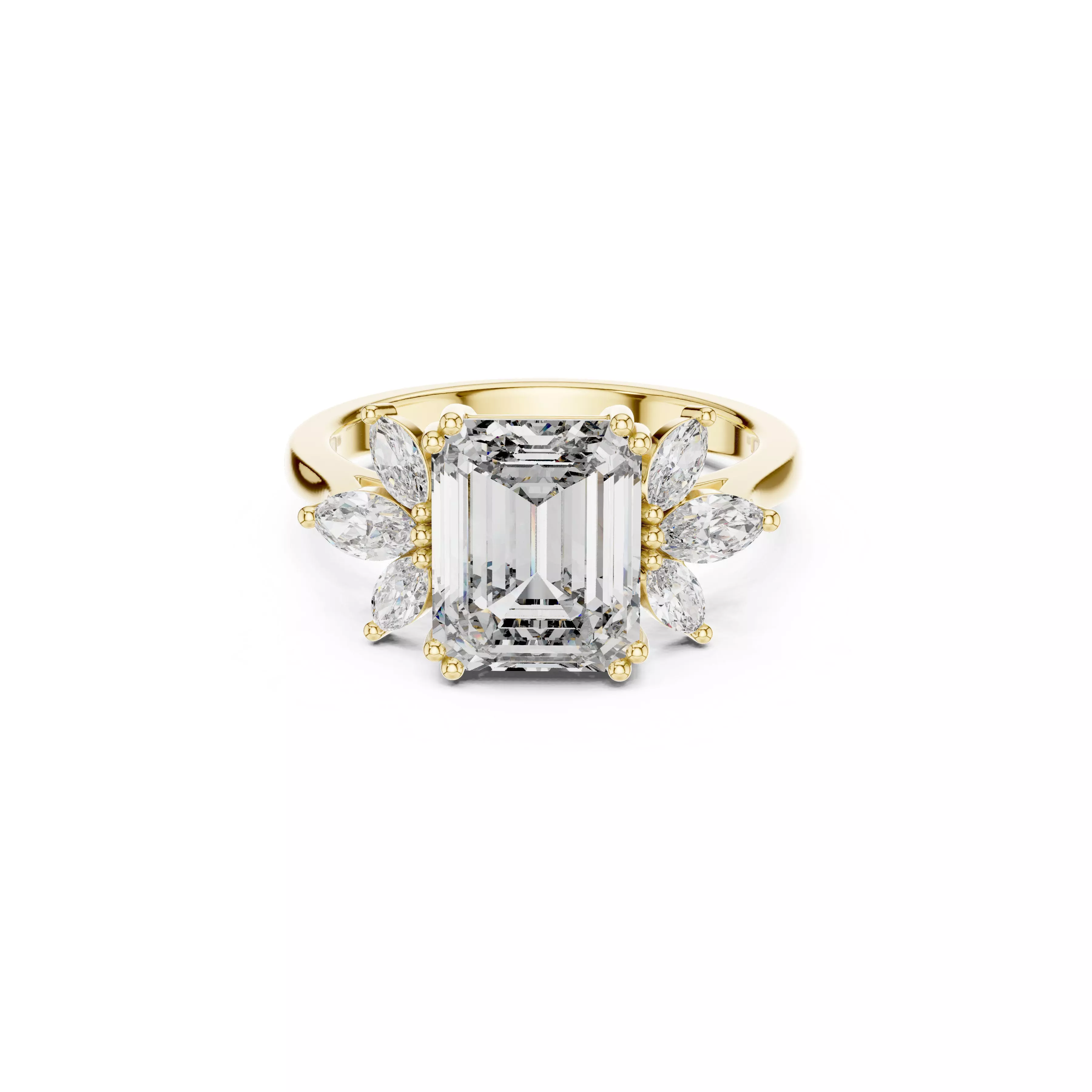 Emerald Diamond Engagement Ring Marquise Side Stone Floral Band 3D print model