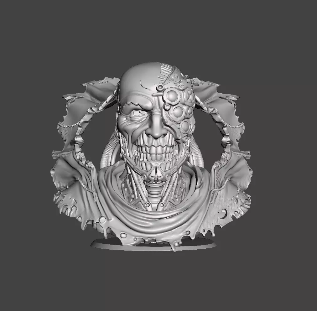 Cyber Skull Horror Bust Bio Mechanical Undead Head 3D print model