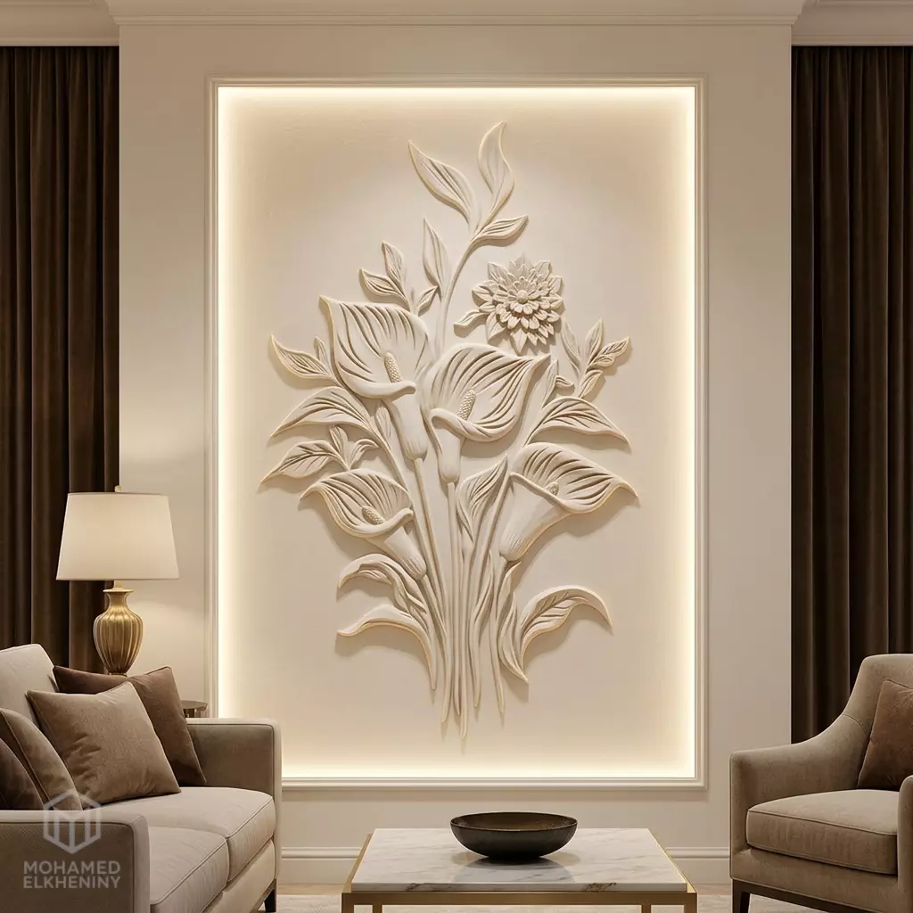 Calla Lily Floral Bouquet wall decor Relief STL Mural CNC 420 3D model