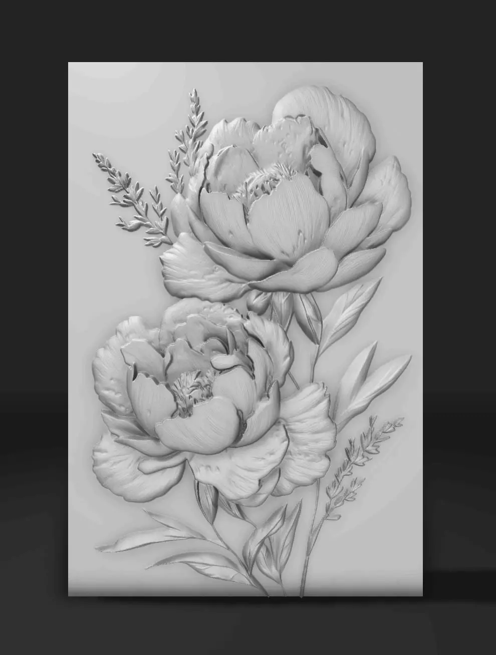 Peony Floral Wall Relief Elegant Botanical 3D STL Model for CNC 3D print model