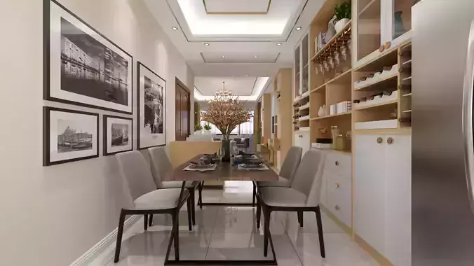 Living Room 5500x4000 mm and Dining Room 3500x2600 mm 3D model 3