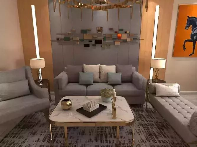 Living Room 5500x4000 mm and Dining Room 3500x2600 mm 3D model 6
