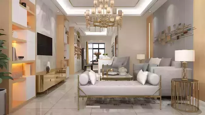 Living Room 5500x4000 mm and Dining Room 3500x2600 mm 3D model 2