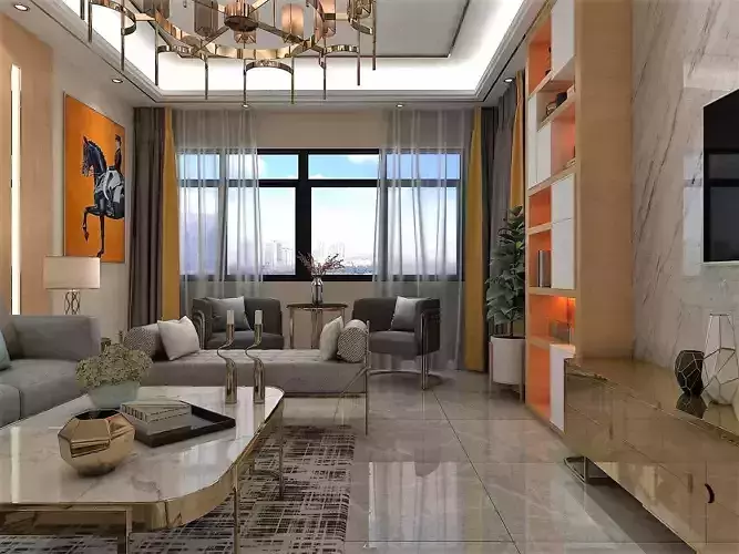 Living Room 5500x4000 mm and Dining Room 3500x2600 mm 3D model 5