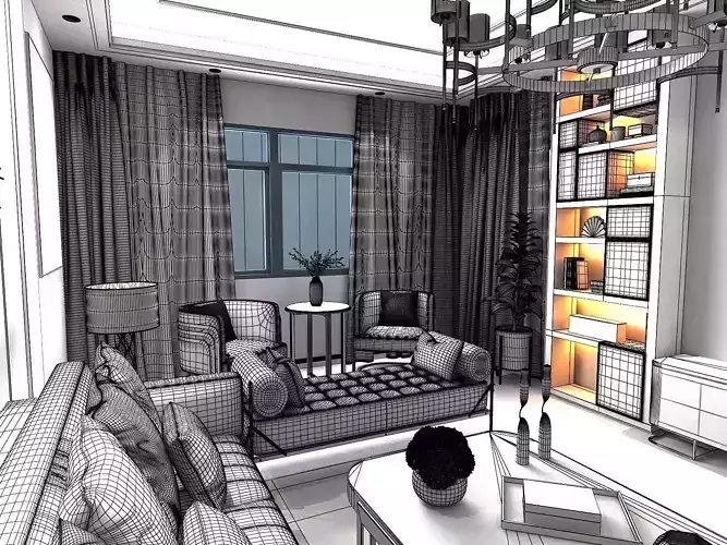 Living Room 5500x4000 mm and Dining Room 3500x2600 mm 3D model 7