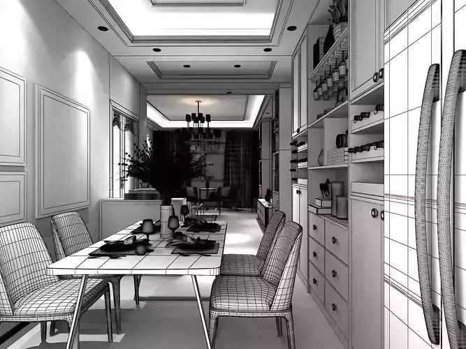 Living Room 5500x4000 mm and Dining Room 3500x2600 mm 3D model 4